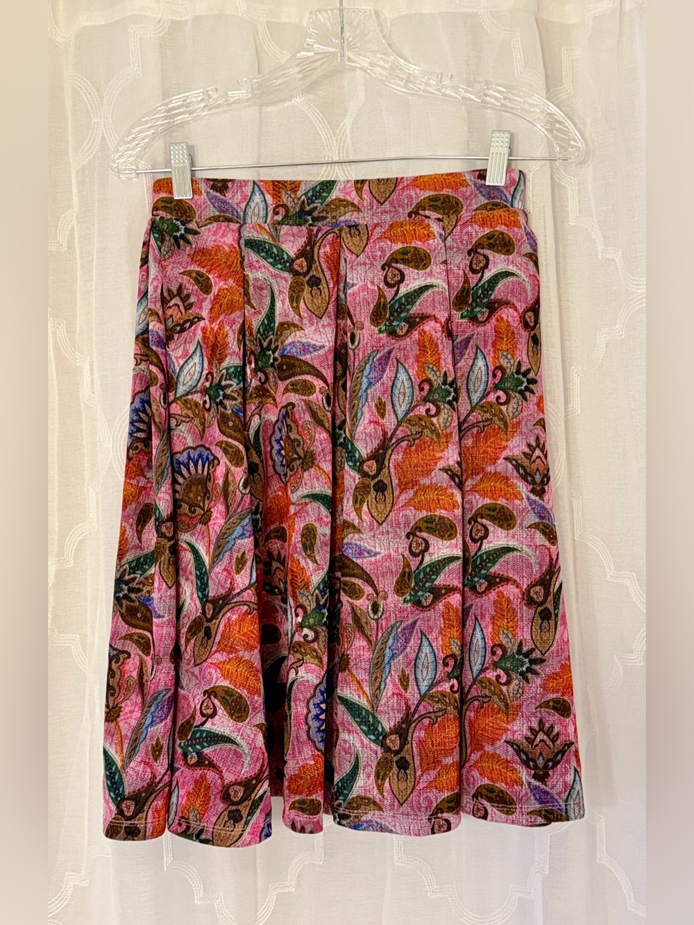 LuLaRoe XS Pink Paisley Floral Flowy A-Line Midi Skirt